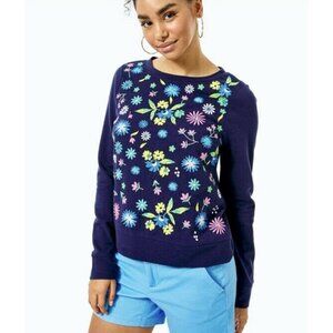 Lilly Pulitzer Rami Sweatshirt Navy Embroidery Blue Sweater women size XXS